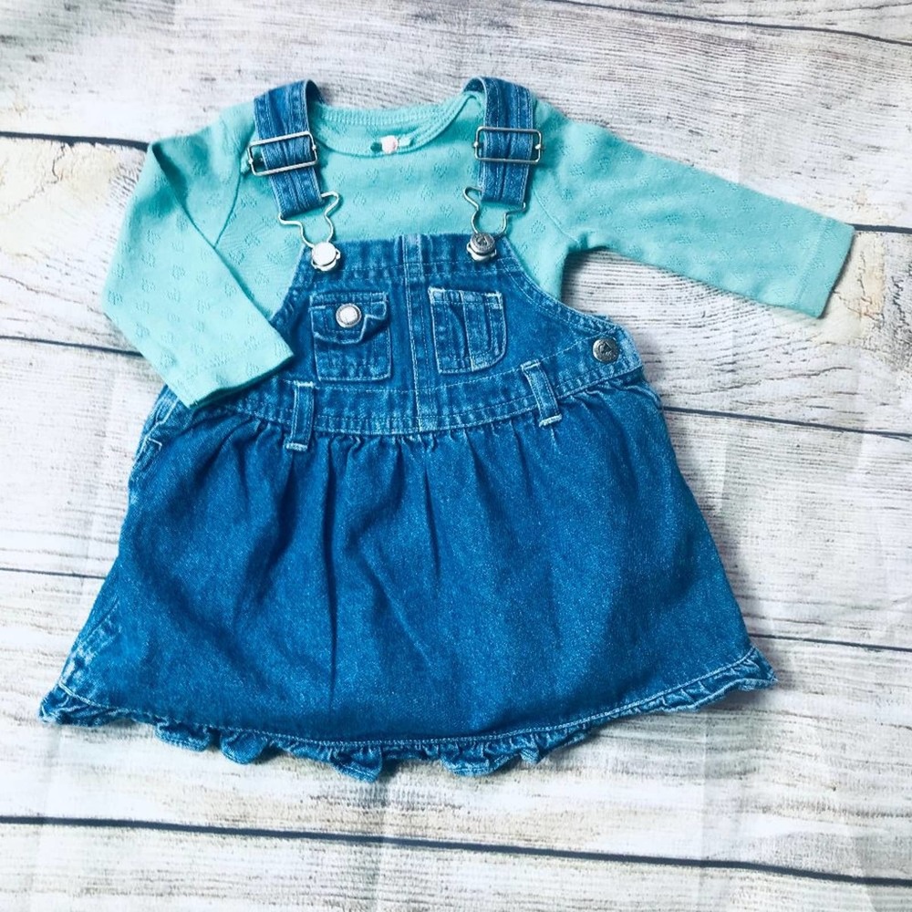 Baby Girl sz 0-3m Denim Jumper Dress Set